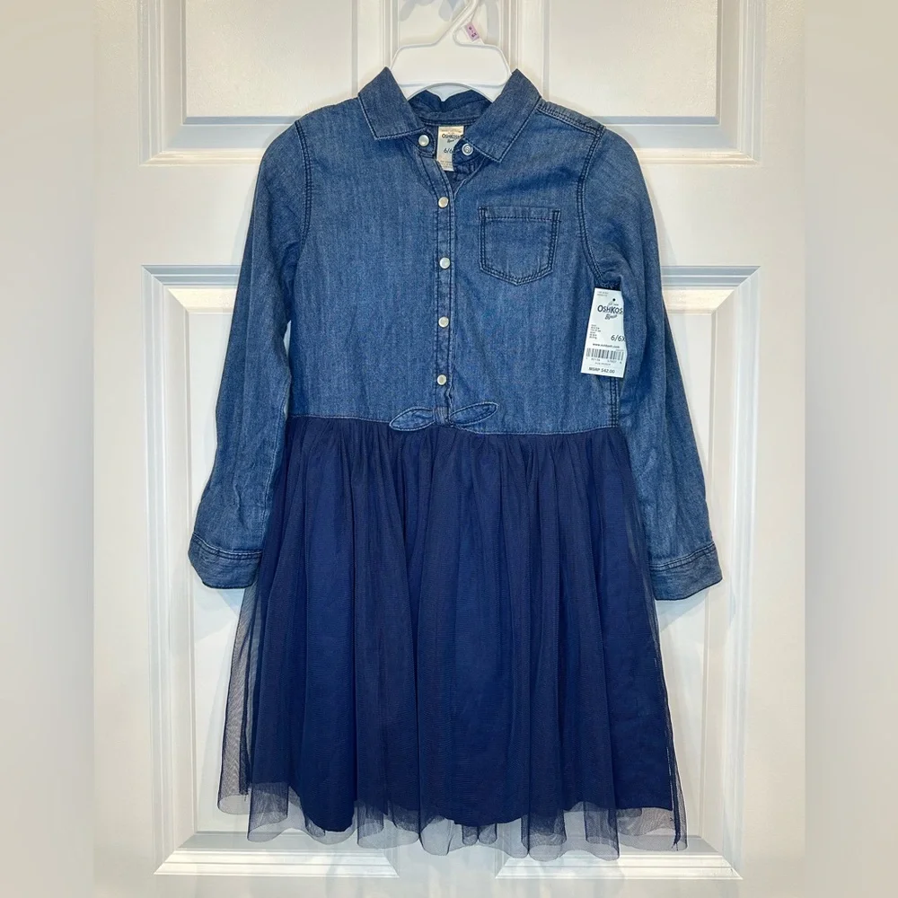 OshKosh Girls Jean Tulle Dress Size‎ 6X NWT